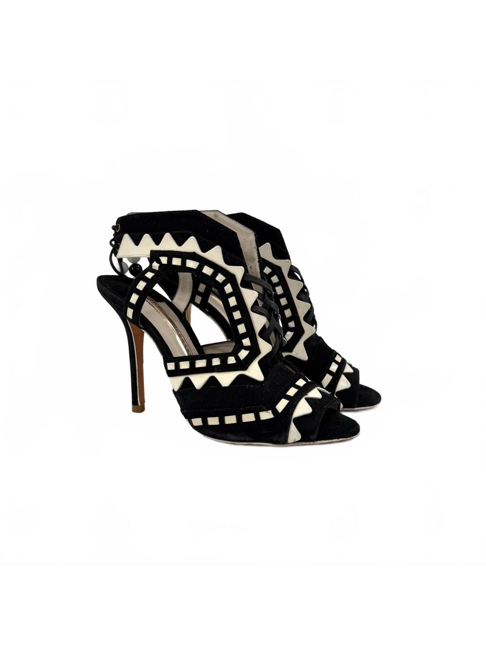 Sophia Webster Black White Suede Riko Lace Up Stiletto